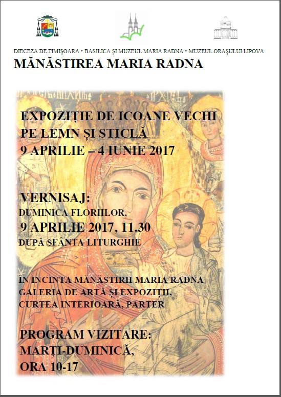 afis Expozitie de icoane vechi pe sticla si lemn Manastirea Maria Radna