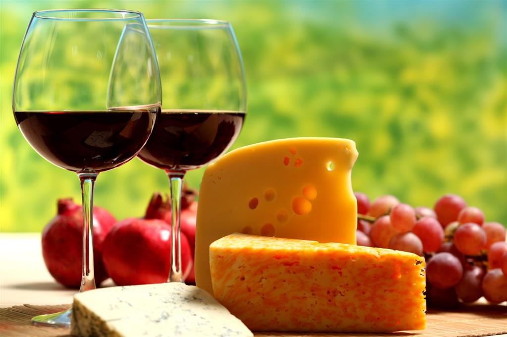Food Drinks Two glasses of wine and cheese 092980 Custom