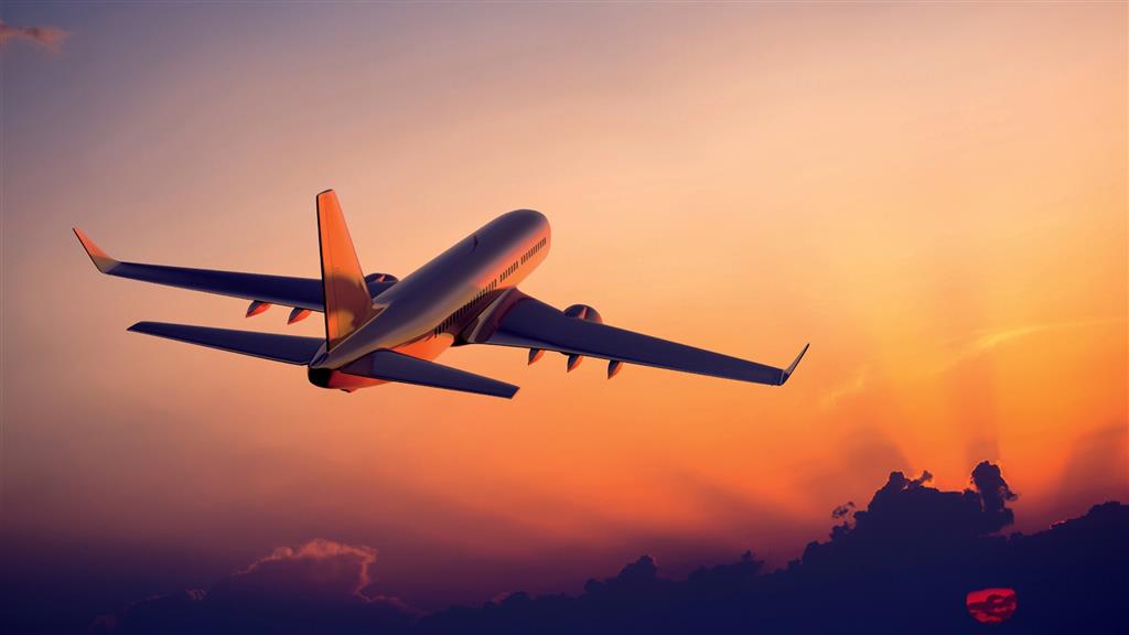 The plane flying at sunset airliner