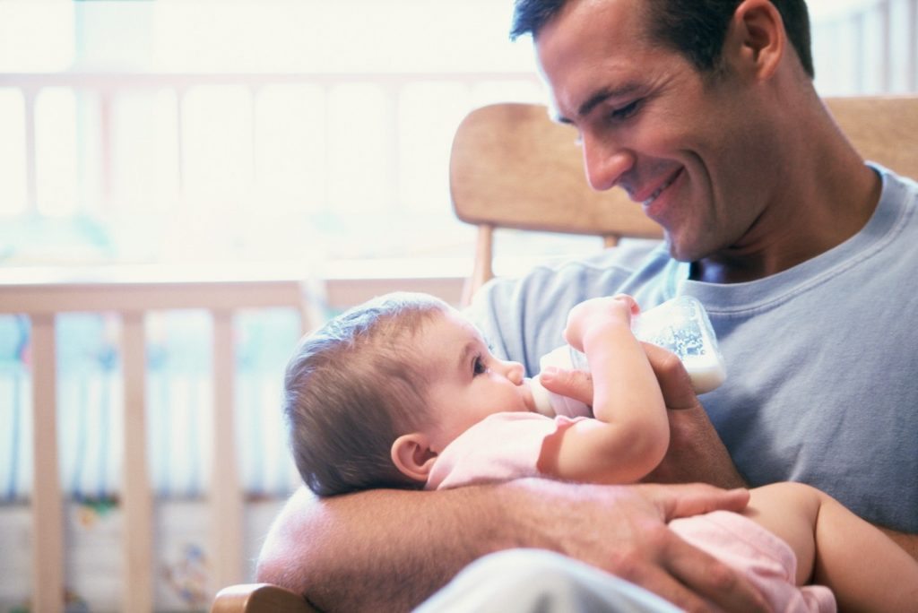 dad feeding baby bottle Custom